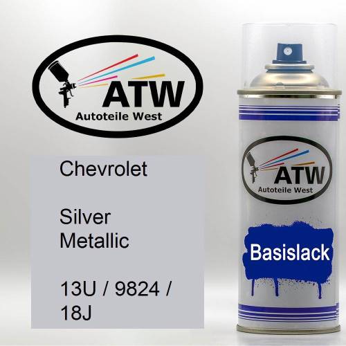 Chevrolet, Silver Metallic, 13U / 9824 / 18J: 400ml Sprühdose, von ATW Autoteile West.